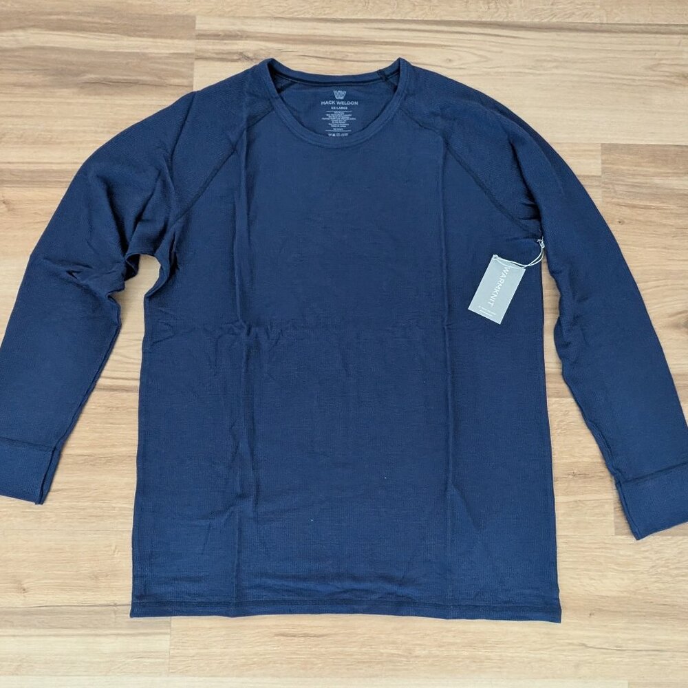 NWT Mack Weldon Warmknit Waffle Long Sleeve Crew Shirt XXL True Navy Thermal